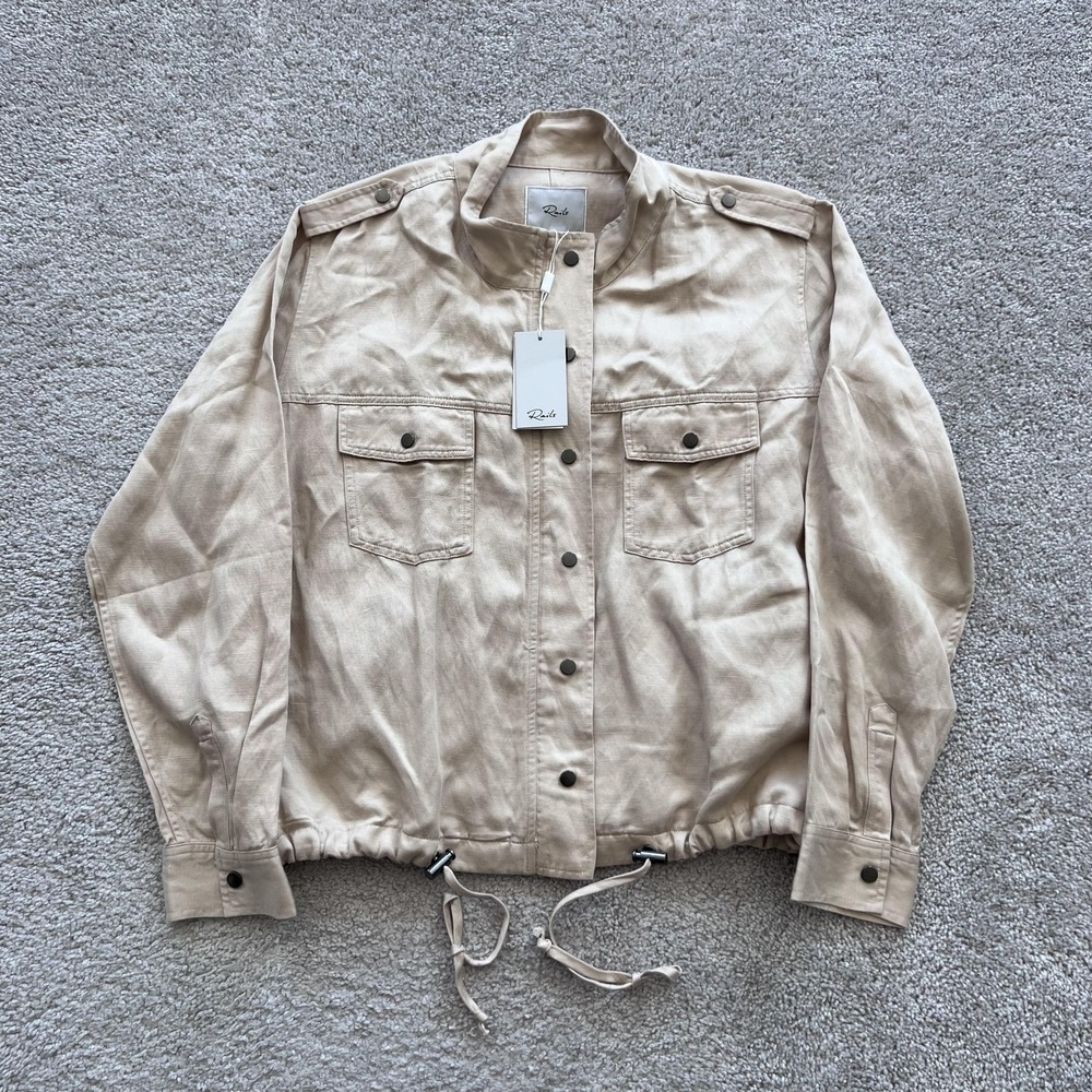 Rails Collins‎ Gauge Khaki Jacket Womens XL Linen Blend Drawstring